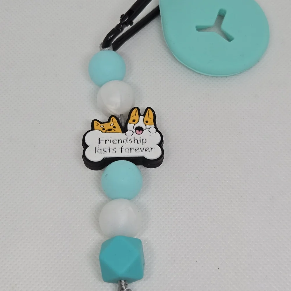 NWT Handcrafted Beaded Friendship Lasts Forever Dog Teal Poop Bag Holder